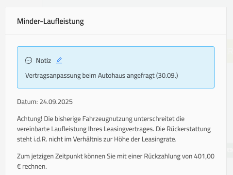 Ausreißer Notiz in Mein Fuhrpark, bessere Verwaltung von Firmenfahrzeugen