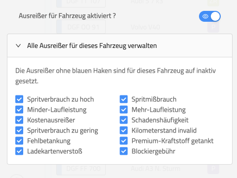 Ausreißer Bearbeiten und Verwalten in Mein Fuhrpark, bessere Verwaltung von Firmenfahrzeugen