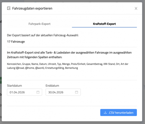 Kraftstoff-Export im Cockpit